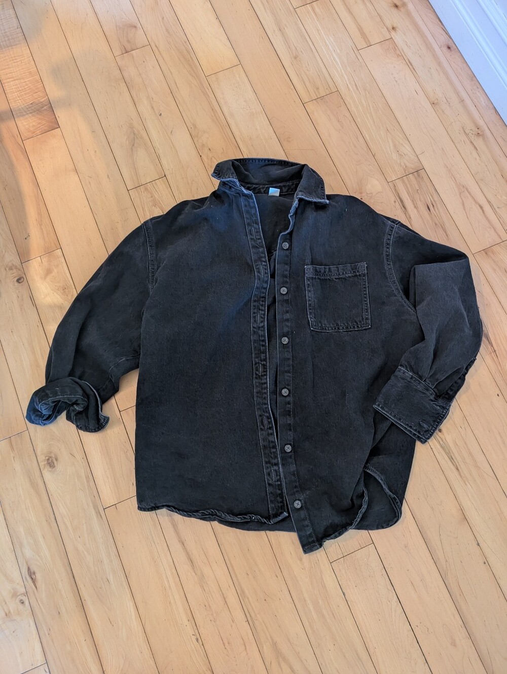 Washed Black Oversized Button-Up Denim Shirt